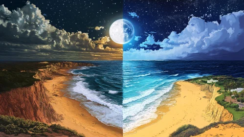 Coastal Contrast: Day Meets Night Art