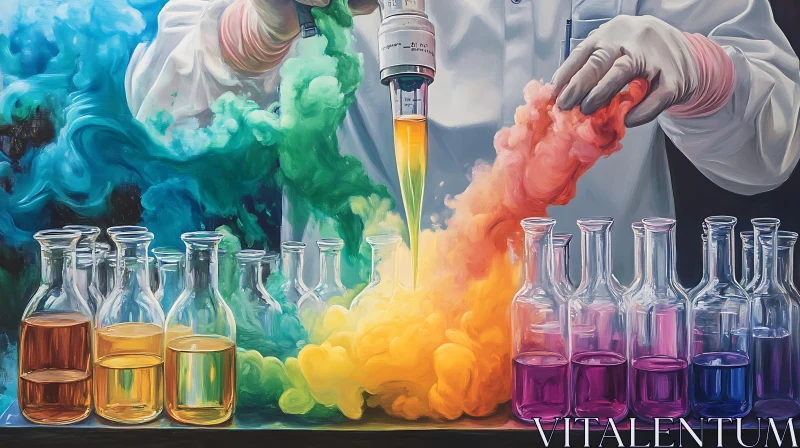 AI ART Laboratory Beakers with Colorful Smoke and Liquid