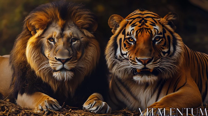 Majestic Lion and Tiger Side-by-Side AI Image