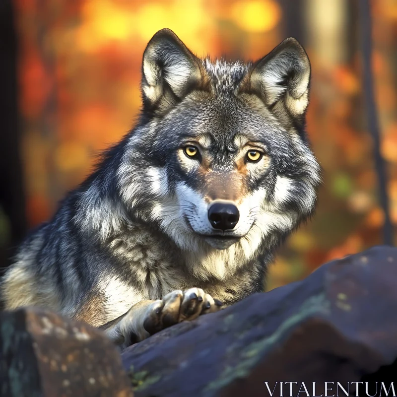 Wild Wolf in Natural Habitat AI Image