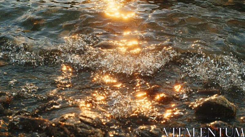 Sparkling Sea Waves under Sunlight AI Image