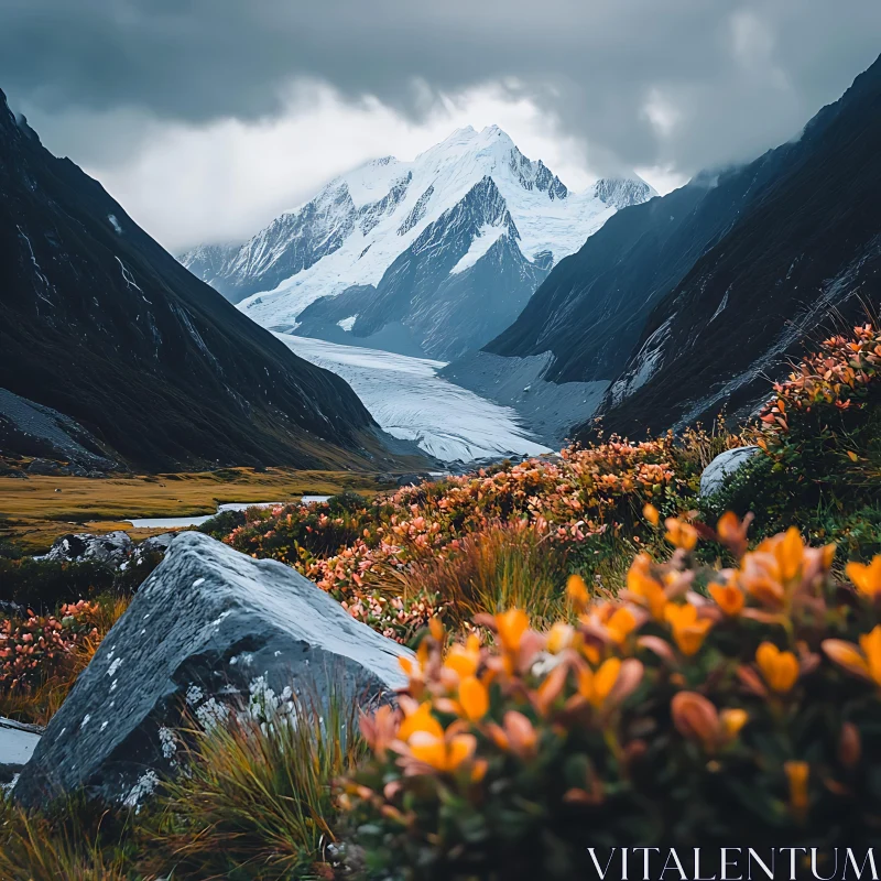 Alpine Scene with Blossoms AI Image