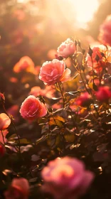 Sunlit Pink Roses in Bloom