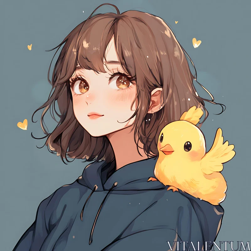 AI ART Adorable Anime Girl and Bird Art