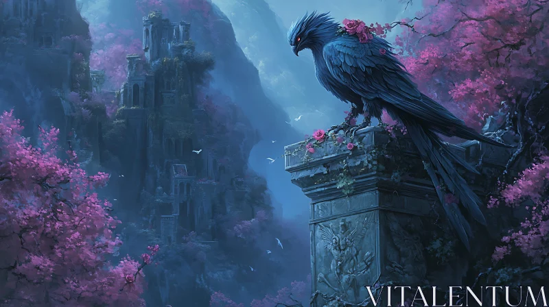 AI ART Mystical Eagle with Roses on Ruins