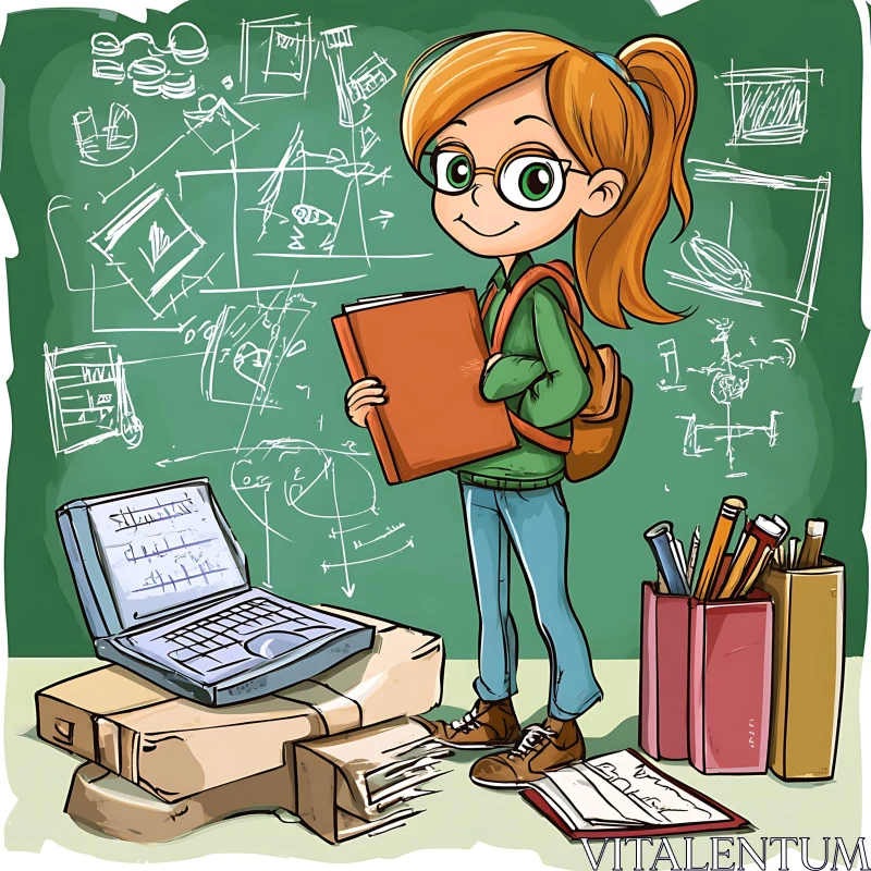 AI ART Illustration of Student with Books