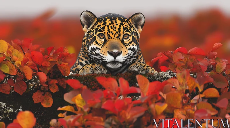 Jaguar in Autumn Leaves AI Image