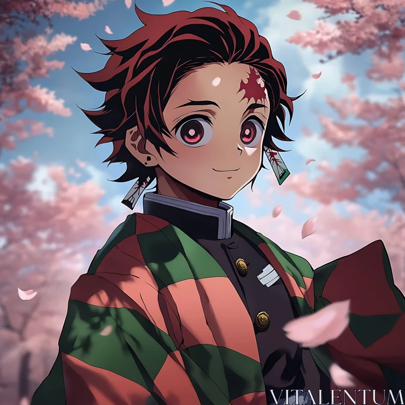 Serene Anime Scene with Cherry Blossoms AI Image