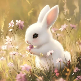 White Rabbit with Pink Flowers