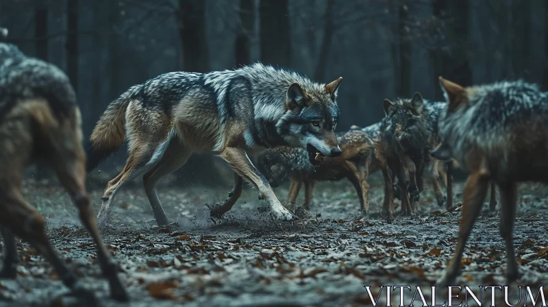 AI ART Pack of Wolves in Woodland