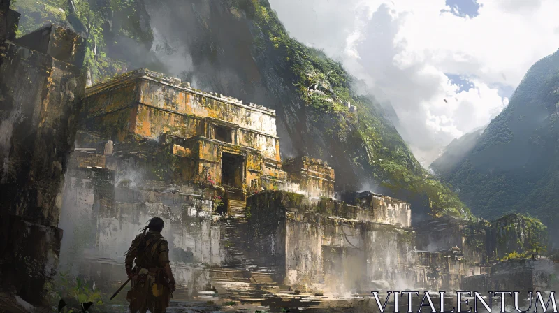 Lost Civilization in Verdant Mountains AI Image