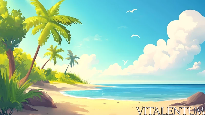 AI ART Island Getaway: Palm Trees and Blue Sea