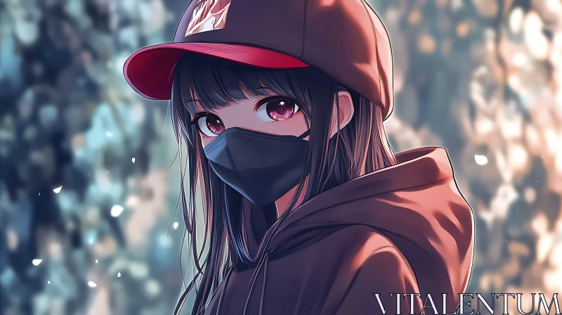 Masked Anime Girl with Pink Eyes AI Image