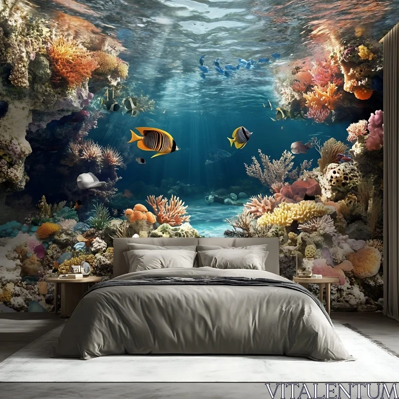 Oceanic Bedroom with Fish and Corals AI Image