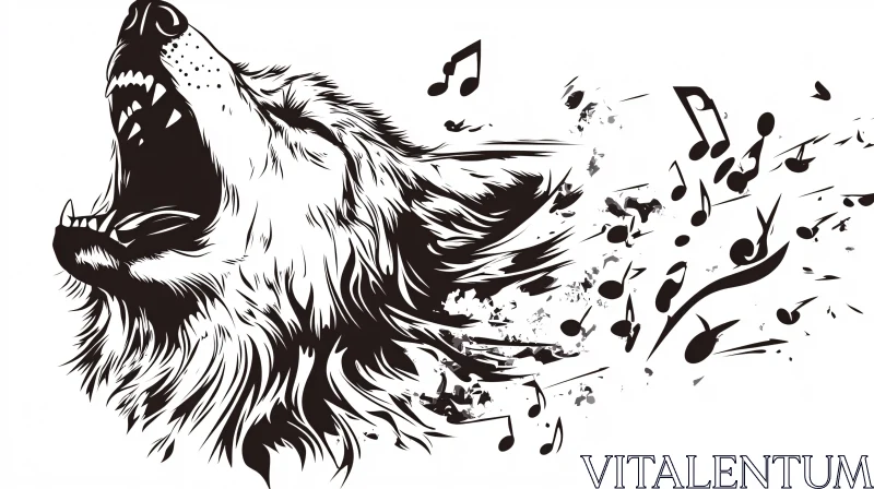 AI ART Monochrome Wolf with Musical Notes