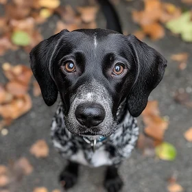 Black Dog Portrait among Autumn Leaves