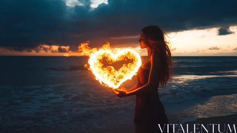 AI ART Romantic Sunset with Fiery Heart