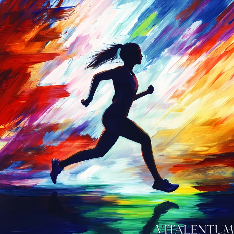 Energetic Silhouette of Female Runner in Abstract Colors AI Image