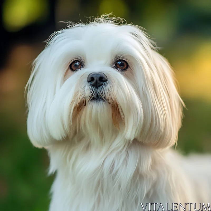 Silky White Dog in Natural Setting AI Image