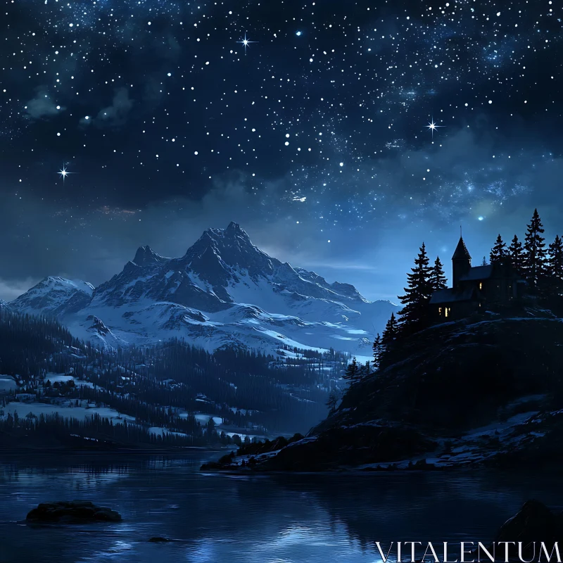 Starry Night Mountain Landscape AI Image