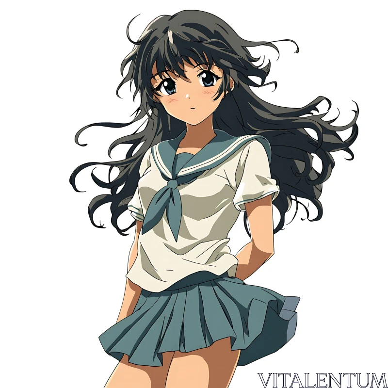 Manga Style Girl in School Uniform AI Image