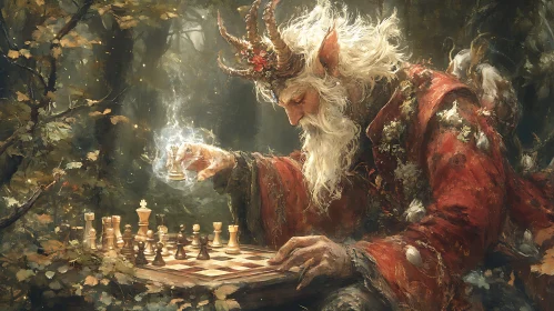 Forest Wizard Playing Chess