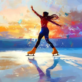 Silhouette Figure Skater Against Vibrant Sunset AI Generated Picture