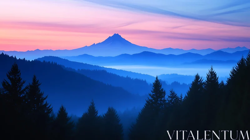 Pastel Sky Over Misty Mountains AI Image