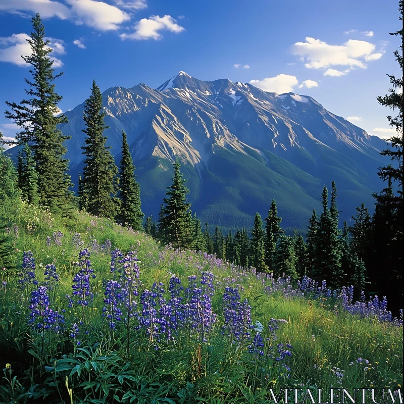 Scenic Mountain Landscape with Flowers AI Image