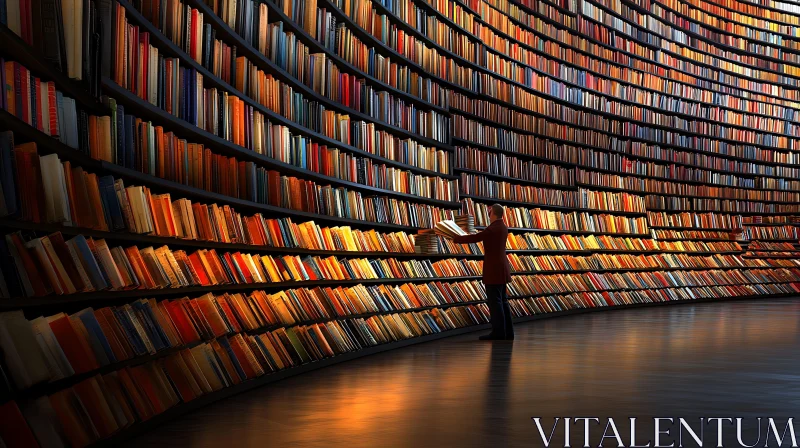 Curved Library with Countless Books AI Image