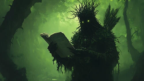 Enigmatic Forest Guardian and Ancient Book