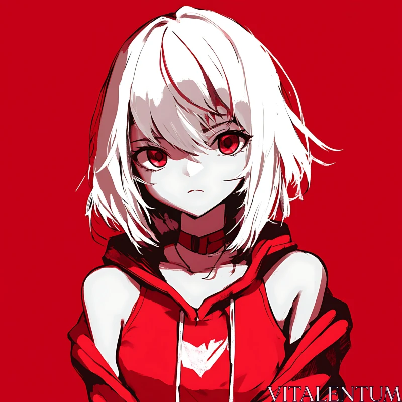 Intense Red-Eyed Anime Girl AI Image