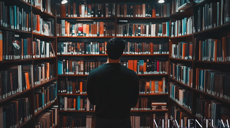 Man in Library: A Moment of Reflection AI Image