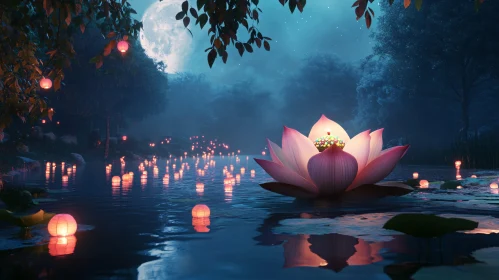 Enchanted Water Lantern Festival with Full Moon