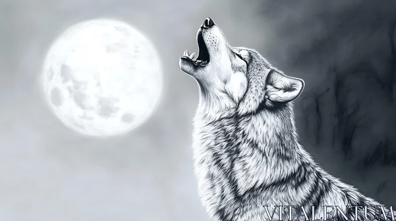 Wolf's Lunar Serenade: A Howl in the Night AI Image