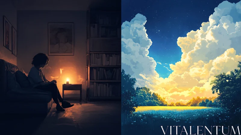 AI ART Cozy Interior vs. Tranquil Nature