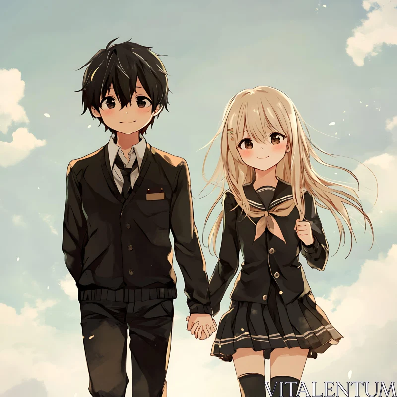 Delightful Anime School Romance Illustration AI Image