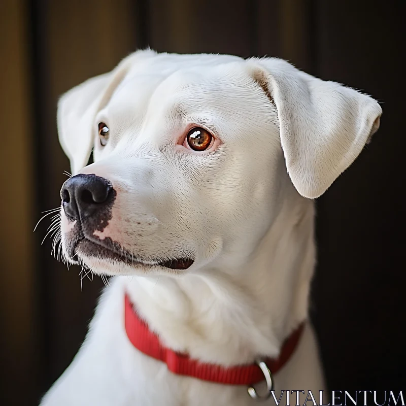 Contemplative White Dog in Red Collar AI Image