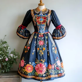 Vintage Dress with Floral Embroidery