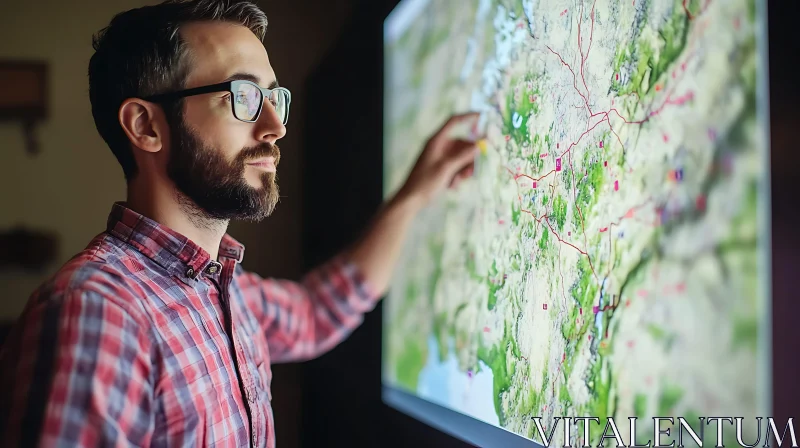 AI ART Man Examining Map Data