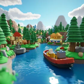 Lego Village with River and Mountains