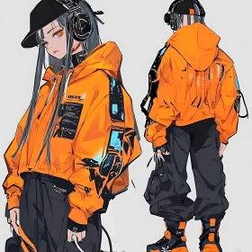 Stylish Anime Fashion with Tech Patches