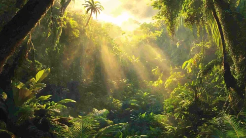 Sunlit Dense Jungle with Green Canopy