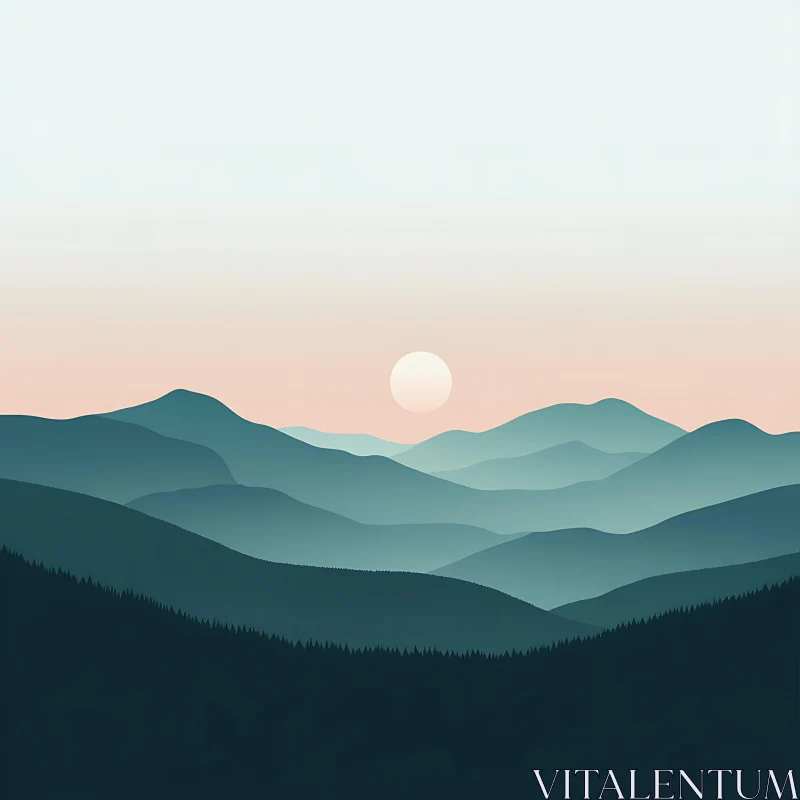 AI ART Layers of Mountains at Sunset