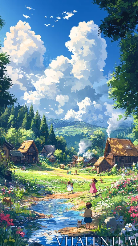 AI ART Charming Rural Village Scene