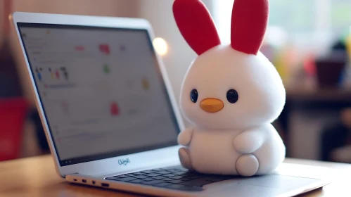 Plush Bunny on Computer