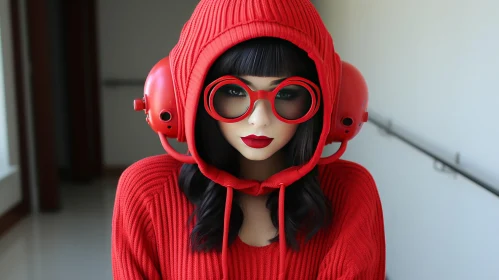 Captivating Red Sweater and Hood in Bubble Goth Style