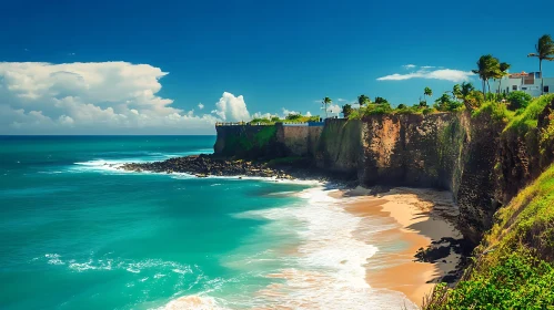 Scenic Tropical Beach with Cliffs and Ocean