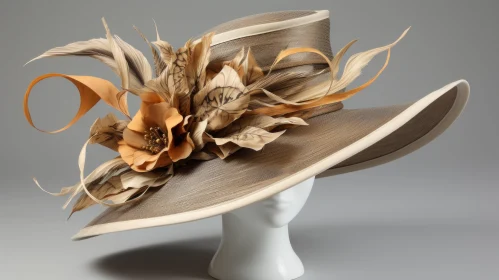 Elegant Hat with Brown Flowers - Fine Lines and Delicate Curves