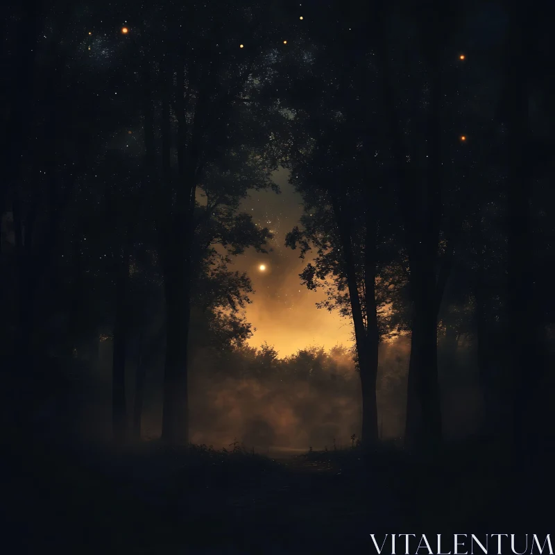 Enigmatic Forest at Night AI Image